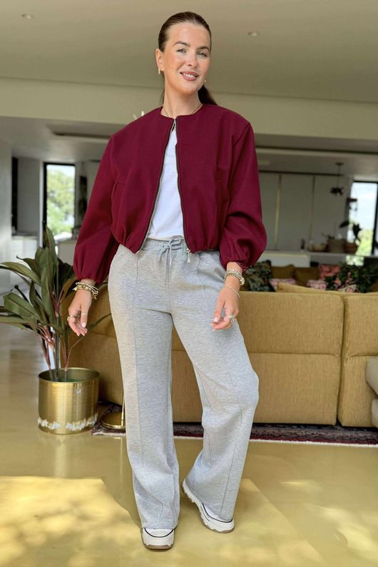Made in Italy Beluga Soft Crop Bomber Jacket Burgundy